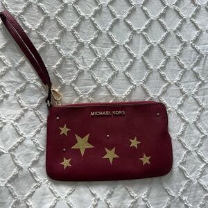 Red Michael Kors Wristlet w/Gold Stars